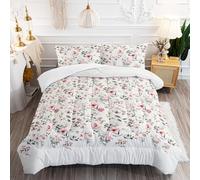 Couette 1 Personne Feuilles De Fleurs Roses Edredon Douce et Respirante Polyester sans Housse Housse Couette 1 Personne avec 2 Taies d'oreiller 50x75 cm Duvet 4 Saisons 172x218 cm