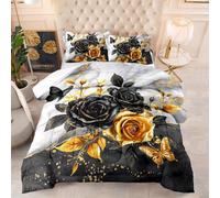Couette 1 Personne Feuilles De Papillon Noir Edredon Douce et Respirante Polyester sans Housse Housse Couette 1 Personne avec 2 Taies d'oreiller 50x75 cm Duvet 4 Saisons 172x218 cm