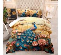 Couette 1 Personne Fleur Bleue De Paon Edredon Polyester Couette Epaisse Hiver Respirante Legere Edredon Duvet 4 Saisons Couettes Lavable Duvet Chaude Édredon+2 Taies d'oreiller(50x75cm) 173x229cm