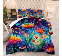 Couette 1 Personne Fleur De Cercle Bleu Edredon Douce et Respirante Polyester sans Housse Housse Couette 1 Personne avec 2 Taies d'oreiller 50x75 cm Duvet 4 Saisons 172x218 cm