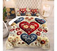 Couette 1 Personne Fleur De Cœur Rouge Edredon Douce et Respirante Polyester sans Housse Housse Couette 1 Personne avec 2 Taies d'oreiller 50x75 cm Duvet 4 Saisons 172x218 cm
