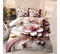 Couette 1 Personne Fleur Rose Or Edredon Polyester Duvet Respirante Epaisse Legere Couette Hiver Ete 4 Saisons Edredon Duvet Lavable Édredon+2 Taies d'oreiller(50x75cm) 173x229cm