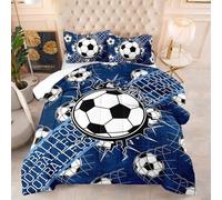 Couette 1 Personne Football Bleu Edredon Douce et Respirante Polyester sans Housse Housse Couette 1 Personne avec 2 Taies d'oreiller 50x75 cm Duvet 4 Saisons 172x218 cm