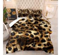 Couette 1 Personne Imprimer Le Léopard Jaune Edredon Douce et Respirante Polyester sans Housse Housse Couette 1 Personne avec 2 Taies d'oreiller 50x75 cm Duvet 4 Saisons 172x218 cm