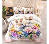 Couette 1 Personne Lapin Rose Violet Edredon Polyester Couette Epaisse Hiver Respirante Legere Edredon Duvet 4 Saisons Couettes Lavable Duvet Chaude Édredon+2 Taies d'oreiller(50x75cm) 172x218cm