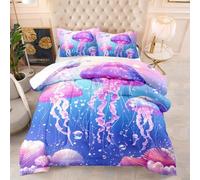 Couette 1 Personne Méduse Rose Bleu Edredon Douce et Respirante Polyester sans Housse Housse Couette 1 Personne avec 2 Taies d'oreiller 50x75 cm Duvet 4 Saisons 172x218 cm