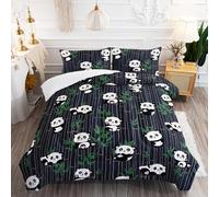 Couette 1 Personne Panda Feuilles Noires Edredon Douce et Respirante Polyester sans Housse Housse Couette 1 Personne avec 2 Taies d'oreiller 50x75 cm Duvet 4 Saisons 172x218 cm