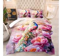 Couette 1 Personne Paon Rose Élégant Edredon Douce et Respirante Polyester sans Housse Housse Couette 1 Personne avec 2 Taies d'oreiller 50x75 cm Duvet 4 Saisons 172x218 cm