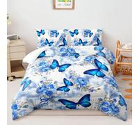 Couette 1 Personne Papillon Bleu Foncé Edredon Douce et Respirante Polyester pour Enfant Adultes sans Housse Housse Couette 1 Personne avec 2 Taies d'oreiller 50x75 cm 172x218 cm