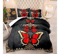 Couette 1 Personne Papillon Rouge Noir Edredon Douce et Respirante Polyester sans Housse Housse Couette 1 Personne avec 2 Taies d'oreiller 50x75 cm Duvet 4 Saisons 172x218 cm