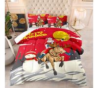 Couette 1 Personne Père Noël Rouge Edredon Douce et Respirante Polyester pour Enfant Adultes sans Housse Housse Couette 1 Personne avec 2 Taies d'oreiller 50x75 cm 172x218 cm