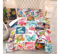 Couette 1 Personne Rose Papillon Bleu Edredon Polyester Couette Epaisse Hiver Respirante Legere Edredon Duvet 4 Saisons Couettes Lavable Duvet Chaude Édredon+2 Taies d'oreiller(50x75cm) 173x229cm