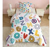 Couette 120x150 Imprimée Motifs de Lettres Ludiques Coloré, Couette Enfant Réversible 4 Saisons pour Lit 1 Personne, Douce et Légère, Motif Alphabet, Édredon Sans Housse et 1 Taie d'oreiller 40x60 cm