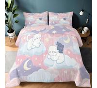 Couette 135 x 200 cm Couette Réversible Lit Chat Minimaliste sous Un Ciel étoilé Toucher Plume Duvet Microfiber Édredon Chaude Légere Qualité Tempérée Rose