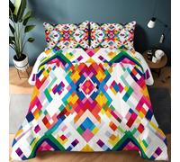 Couette 135 x 200 cm Édredon Imprimée Aztèques Formes Géométriques Motifs Aplats Couleur Réversible - Couette sans Housse pour 4 Saisons - Édredon Douce Et Taies d'oreiller 65X65 Cm, Couleur