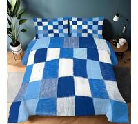 Couette 135 x 200 cm Édredon Imprimée Motifs Abstraits Géométriques Blocs De Couleur Réversible - Couette sans Housse pour 4 Saisons - Édredon Douce Et Taies d'oreiller 65X65 Cm, Bleu