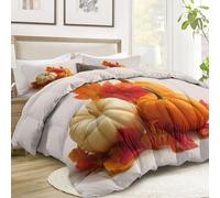 Couette 135x200 Plantes Feuilles Citrouille Minimaliste, Couette Réversible Multicolore pour 1 Personnes, Duvet 4 Saisons Legere Respirant sans Housse + 2 Taies d'oreiller - Lavable en Machine