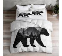 Couette 140 x 200 cm 4 Saisons en Microfibre, 1 Personne, Minimaliste Éclectique Nature Sauvage Animal Ours Couettes pour Adultes, Enfants et Adolescents, Doux Respirant Lavable Couette, Blanc