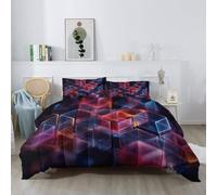 Couette 140 x 200 cm 4 Saisons Perroquet, Duvet 2 Personnes Douce Sci-FI Cool, Couette Imprimée Réversible Géométrie Carrés Rayures Néon, Edredon avec 2 Taies d'oreiller