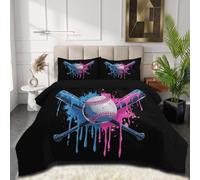 Couette 140 x 200 cm 4 Saisons Thème sportif Imprimée | Édredon Réversible Sans Housse pour Lit 1 Personnes, 1 Taies 65x65cm, Baseball avec éclaboussures d'encre, Couette Légère Microfibre Douce