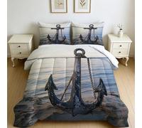 Couette 140 x 200 cm Ancre de Sandy 3D Imprimée Coucher de Soleil 4 Saisons pour Lit 1 Personne, Couette Légère avec 2 Taies d’Oreiller 65x65 cm