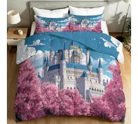 Couette 140 x 200 cm Été en Douce et Confortable Microfibre, Édredon Lit 1 Personne, Élégant Romantique Fantaisie Fantaisie Château, Couette Été Légère et Respirante pour Enfants et Adulte, Bleu