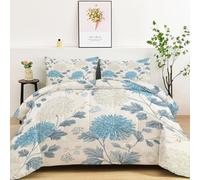 Couette 140 x 200 cm Motif Forêt Chrysanthème Dessiné La Main Couette Couverture Respirante et Super Douce pour 4 Saisons avec 2 Taies d'oreiller, Couture en U Premium, pour Suite Matrimoniale, Crème