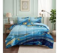 Couette 140 x 200 cm Texture Marbre Bleu 4 Saisons Couette | Luxe Léger Oiseaux Volants Ondulations Couettes Imprimée, Réversible Couette sans Housse pour Ados Fille Garçon