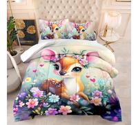 Couette 140X200 4 Saisons Fleur De Cerf Imprimée 3D, Rembourrage 200Gsm en Microfibre Respirante, Style Moderne, Lavable en Machine avec 2 Taies D’Oreiller 50X75