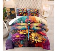 Couette 140X200 4 Saisons Fleur Dragonfly Imprimée 3D, Rembourrage 200Gsm en Microfibre Respirante, Style Moderne, Lavable en Machine avec 2 Taies D’Oreiller 50X75
