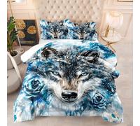 Couette 140X200 4 Saisons Fleur Loup Imprimée 3D, Rembourrage 200Gsm en Microfibre Respirante, Style Moderne, Lavable en Machine avec 2 Taies D’Oreiller 50X75