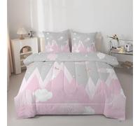 Couette 140x200 4 Saisons Rose Edredon Tempérée pour Lit 1 Personne Gris Onirique - Couette Imprimée Réversible Lavable en Machine et 2 Taies d'oreiller - G118
