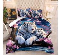 Couette 140X200 4 Saisons Tigre Blanc Imprimée 3D, Rembourrage 200Gsm en Microfibre Respirante, Style Moderne, Lavable en Machine avec 2 Taies D’Oreiller 50X75