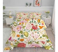 Couette 140x200 Bleu Couette 4 Saisons en Microfibre Couette 1 Personne avec Motif de Fleur Imprimée Couette sans Housse, Couette Réversible Lavable en Machine et 2 Taie d'oreiller