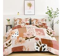 Couette 140x200 cm, Couette Imprimée Scandinavie Couleur Crème Motif Floral Carré Réversible - Édredon 1 Personnes Doux pour 4 Saisons - 2 Taies d'oreiller 65x65 cm