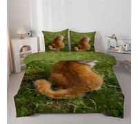 Couette 140x200 cm Enfant Chat Jaune - Couette Imprimée Plante 4 Saisons en Microfibre Duvet Legere et Chaude, Edredon Vert pour Lit 1 Personne avec 2 Taies d'oreiller 65x65 cm