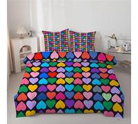 Couette 140x200 cm Enfant CœUrs Mignons - Couette Imprimée Cœur 4 Saisons en Microfibre Duvet Legere et Chaude, Edredon Couleur pour Lit 1 Personne avec 2 Taies d'oreiller 65x65 cm