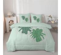 Couette 140x200 cm Enfant Feuilles de Palmier - Couette Imprimée Tropical 4 Saisons en Microfibre Duvet Legere et Chaude, Edredon Vert Clair pour Lit 1 Personne avec 2 Taies d'oreiller 65x65 cm