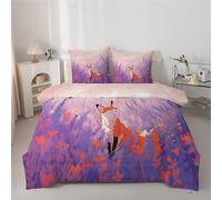 Couette 140x200 cm Enfant Fleurs Florales - Couette Imprimée Renard 4 Saisons en Microfibre Duvet Legere et Chaude, Edredon Violet pour Lit 1 Personne avec 2 Taies d'oreiller 65x65 cm