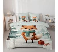 Couette 140x200 cm Enfant Flocons de Neige de Pin - Couette Imprimée Renard 4 Saisons en Microfibre Duvet Legere et Chaude, Edredon Blanc pour Lit 1 Personne avec 2 Taies d'oreiller 65x65 cm
