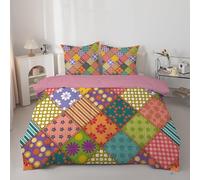 Couette 140x200 cm Enfant Patchwork Coloré - Couette Imprimée Plaid Floral 4 Saisons en Microfibre, Duvet Legere et Chaude, Edredon Réversible pour Lit 1 Personne avec 2 Taies d'oreiller 65x65 cm