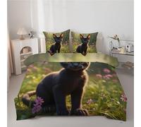 Couette 140x200 cm Enfant Plantes Florales - Couette Imprimée Chat 4 Saisons en Microfibre Duvet Legere et Chaude, Edredon Vert pour Lit 1 Personne avec 2 Taies d'oreiller 65x65 cm