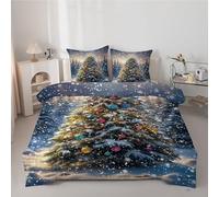 Couette 140x200 cm Enfant Sapin de NoëL Flocon de Neige - Couette Imprimée Noël 4 Saisons en Microfibre Duvet Legere et Chaude, Edredon Bleu pour Lit 1 Personne avec 2 Taies d'oreiller 65x65 cm