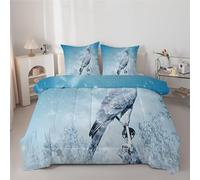 Couette 140x200 cm Enfant Scène Enneigée - Couette Imprimée Aigle 4 Saisons en Microfibre Duvet Legere et Chaude, Edredon Bleu pour Lit 1 Personne avec 2 Taies d'oreiller 65x65 cm