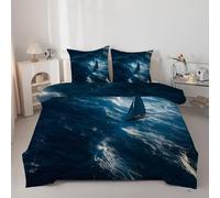 Couette 140x200 cm Enfant Voilier des abysses - Couette Imprimée Océan paisible 4 Saisons en Microfibre Duvet Legere et Chaude, Edredon Bleu foncé pour Lit 1 Personne avec 2 Taies d'oreiller 65x65 cm