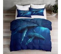 Couette 140x200 cm Été en Microfibre, Édredon Lit 1 Personne, Baleine À Bosse Paisible & Eaux Tranquilles, Edredon Toutes Les Saisons pour Chambre De Garçon, Chaud Légère Garnissage 200g/m²
