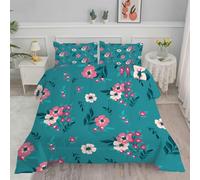 Couette 140x200 Couette 4 Saisons en Microfibre Couette 1 Personne avec Motif de Fleur Imprimée Couette sans Housse, Couette Réversible Lavable en Machine et 2 Taie d'oreillerBleu