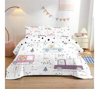 Couette 140x200 - Couette Imprimée Voiture de Transport - Toutes Saisons Couette Réversible Lion de Dessin Animé - Couette 1 Personne et 1 Taie d'oreiller 65x65 - Lavable en Machine - Couleur