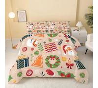 Couette 140x200 couleur café, hiver Couette Enfant Imprimée en Microfibre Doux Touch Douce Couette chaude pour 1 personne, Couette 140x200 Hiver Réversible et 2 Taie d'oreiller 65x65 cm, Père Noël