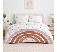 Couette 140x200 Enfant 4 Saisons, Arc-En-Ciel Imprimée, Terre Cuite avec 2 Taies D'oreiller pour Lit 90x190, Reversible sans Housse Lavable